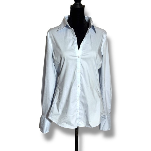 Zara Light Baby Blue Lightweight Long Sleeve Fitted Button Down Shirt - Picture 1 of 15